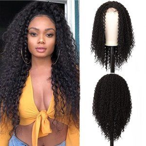 22 Inch T Part Natural Black Deep Curly Lace Front Wig